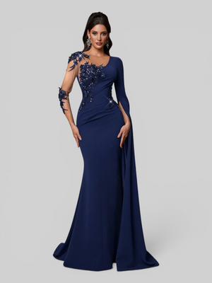 Vestido de Festa Longo Bordado com Capa Premium Aurelia