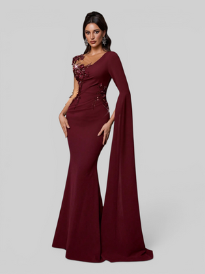 Vestido de Festa Longo Bordado com Capa Premium Aurelia