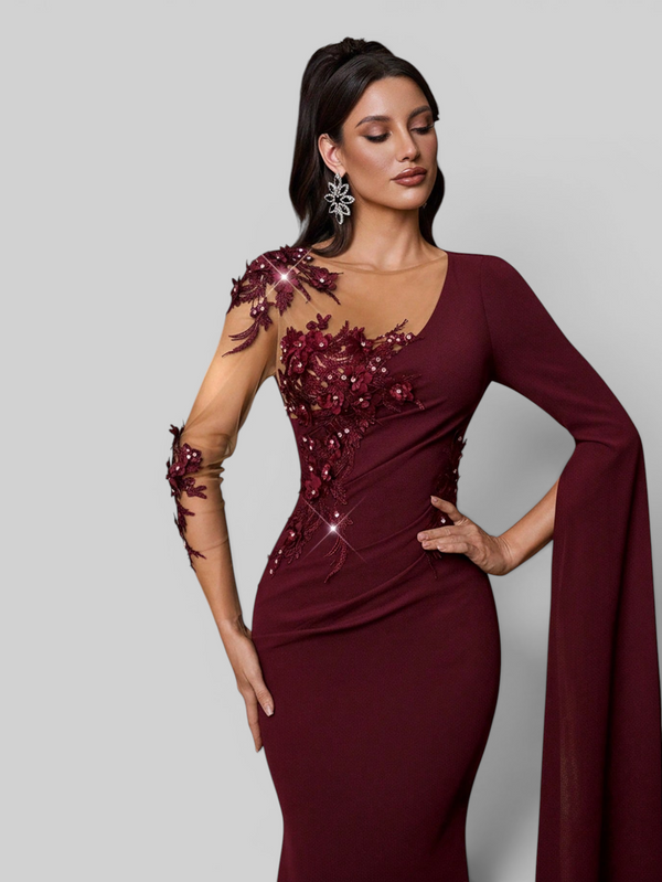 Vestido de Festa Longo Bordado com Capa Premium Aurelia