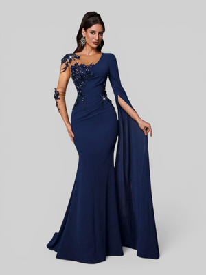Vestido de Festa Longo Bordado com Capa Premium Aurelia