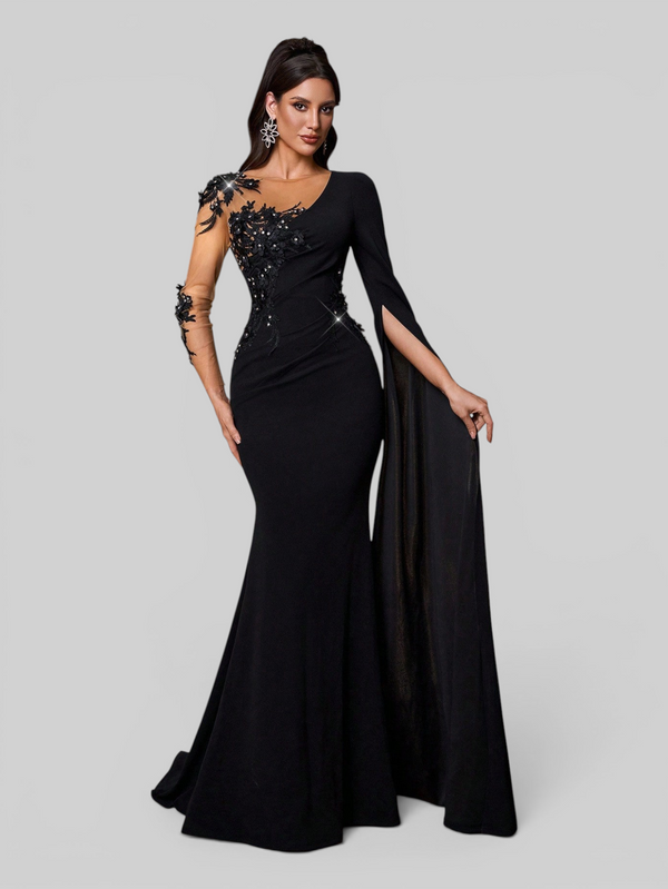 Vestido de Festa Longo Bordado com Capa Premium Aurelia