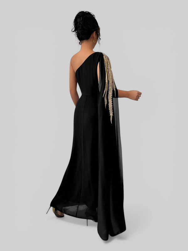 Vestido de Festa Longo Bordado com Capa Tamara