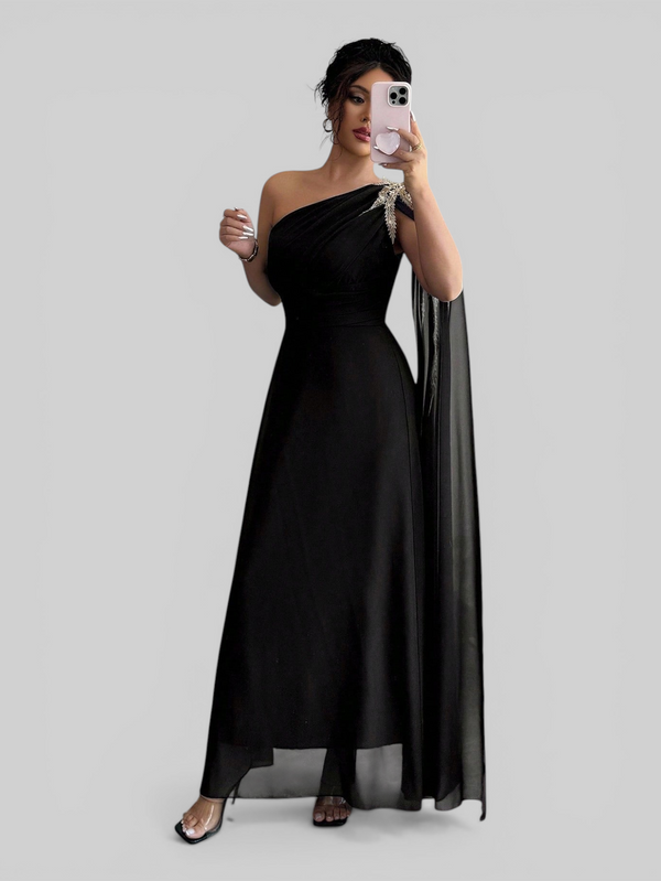 Vestido de Festa Longo Bordado com Capa Tamara