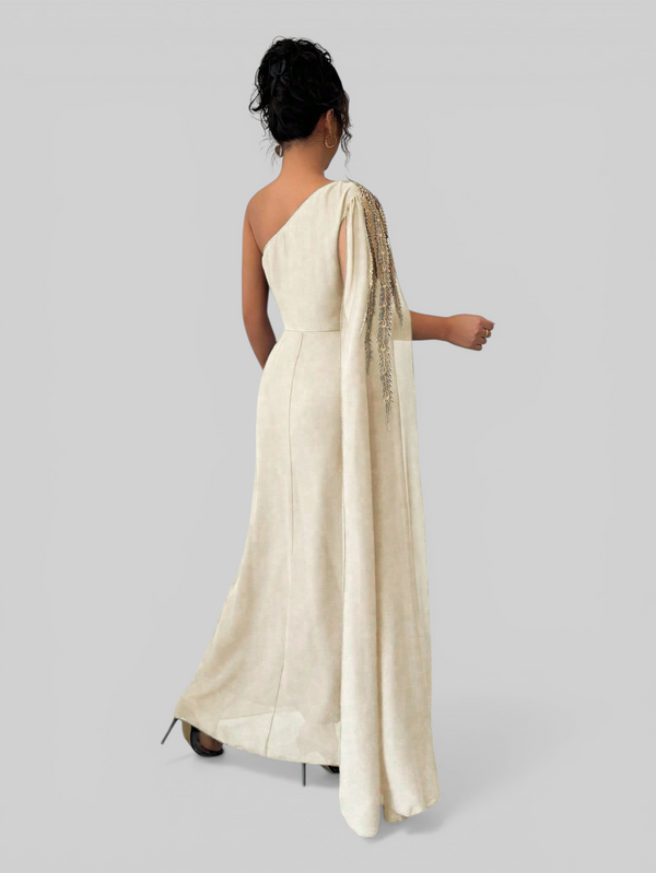 Vestido de Festa Longo Bordado com Capa Tamara