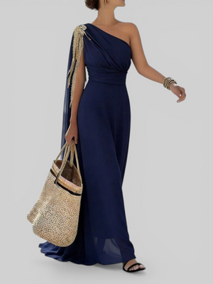 Vestido de Festa Longo Bordado com Capa Tamara