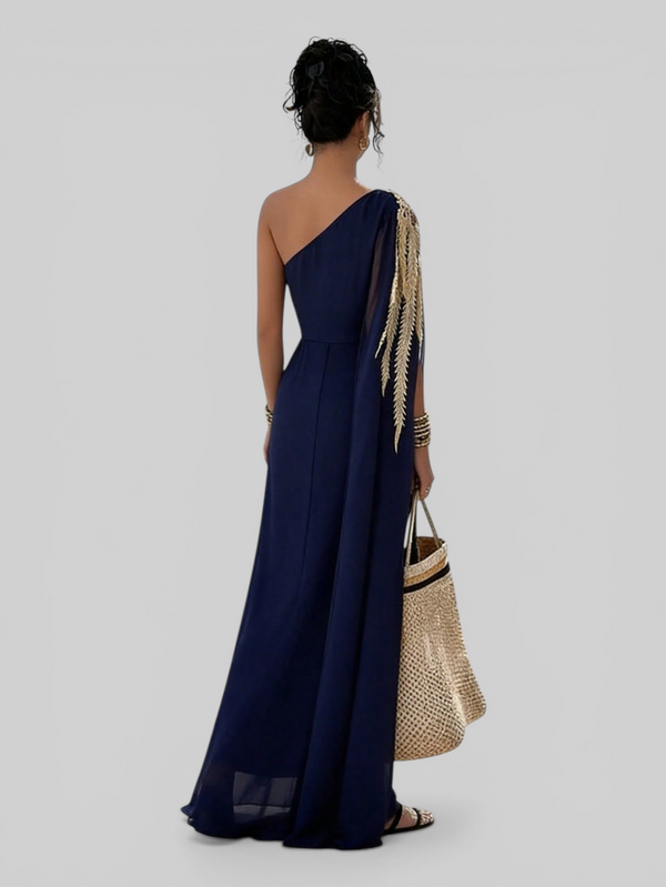 Vestido de Festa Longo Bordado com Capa Tamara