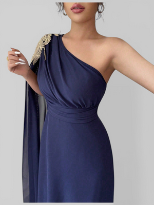 Vestido de Festa Longo Bordado com Capa Tamara