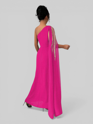 Vestido de Festa Longo Bordado com Capa Tamara