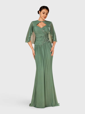 Vestido de Festa Longo Bordado com Echarpe Milley