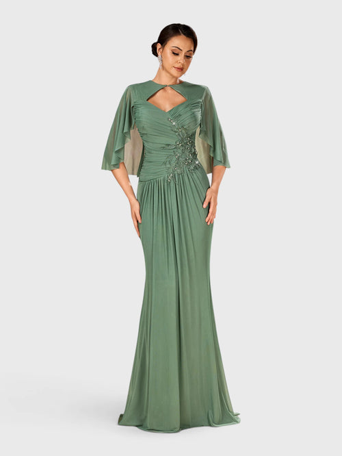 Vestido de Festa Longo Bordado com Echarpe Milley