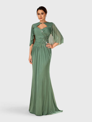 Vestido de Festa Longo Bordado com Echarpe Milley