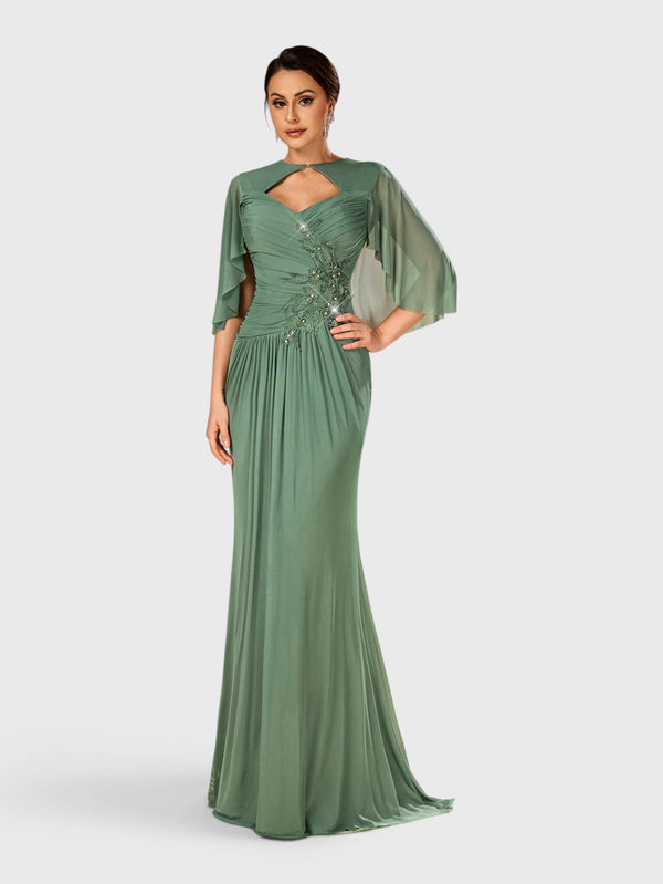 Vestido de Festa Longo Bordado com Echarpe Milley
