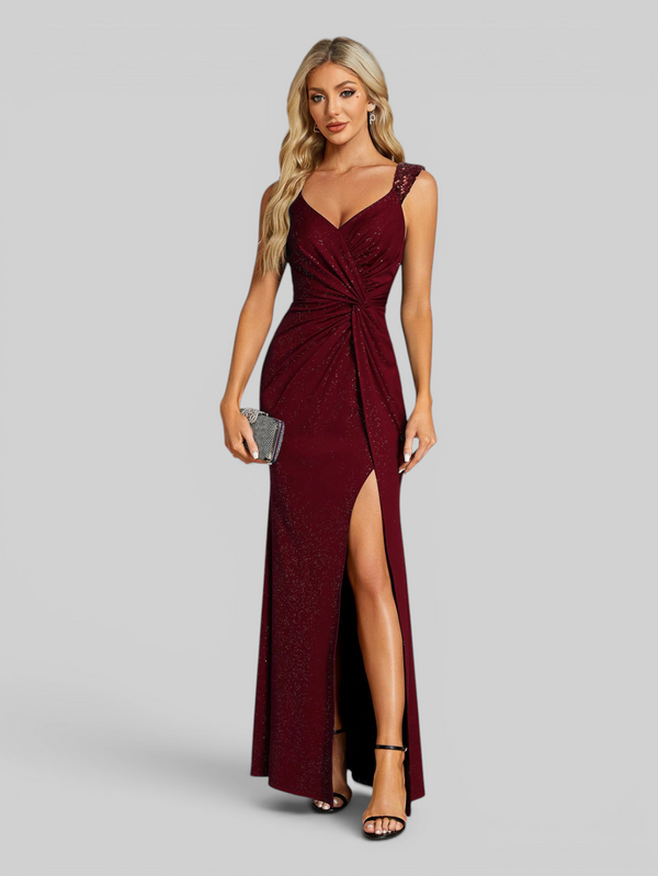 Vestido de Festa Longo Bordado com Paetê e Brilho Rayka