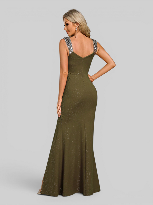 Vestido de Festa Longo Bordado com Paetê e Brilho Rayka