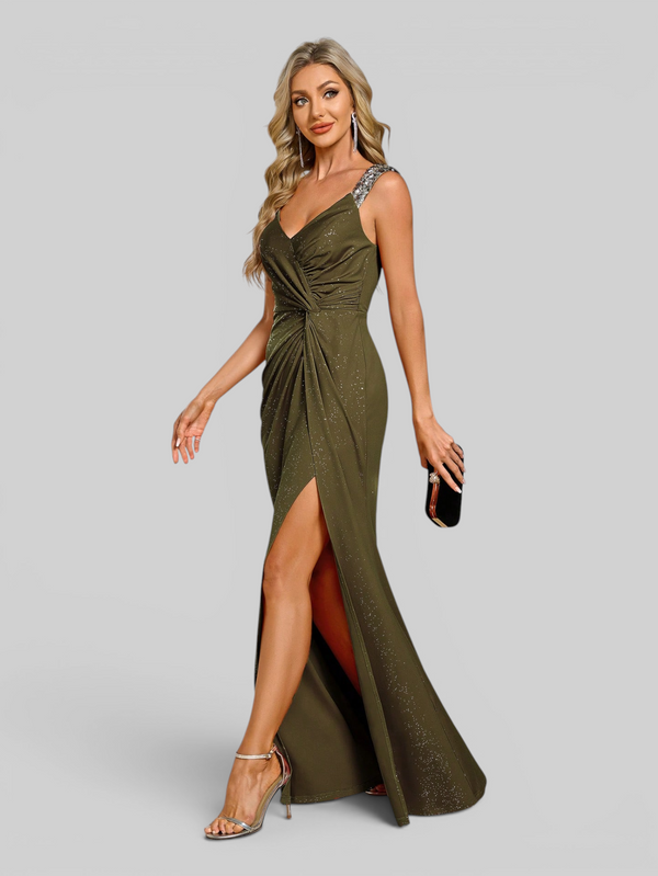 Vestido de Festa Longo Bordado com Paetê e Brilho Rayka