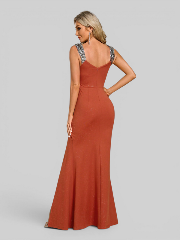 Vestido de Festa Longo Bordado com Paetê e Brilho Rayka