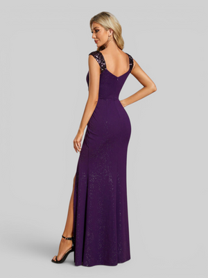 Vestido de Festa Longo Bordado com Paetê e Brilho Rayka