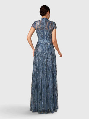 Vestido de Festa Longo Bordado com Pérolas, Paetês Aurea