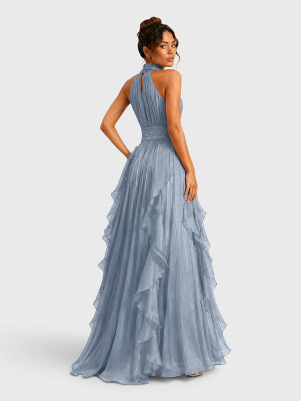 Vestido de Festa Longo Camadas com Brilho Metalizado Fine