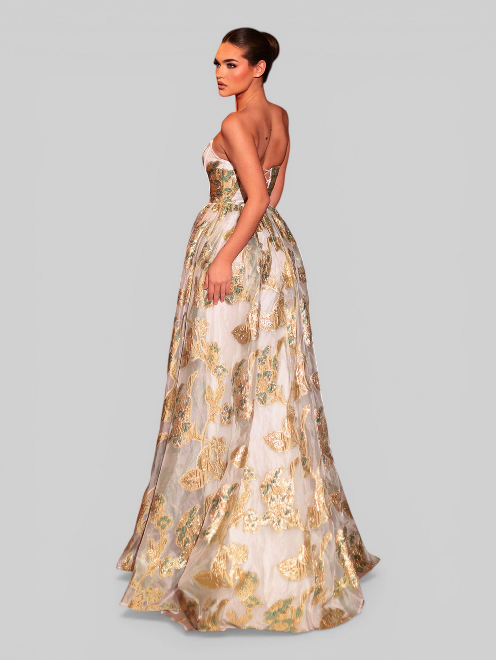 Vestido de Festa Longo Corpete Estampando Primavera