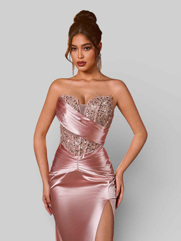 Vestido de Festa Longo Corpete com Paetê Magnólia