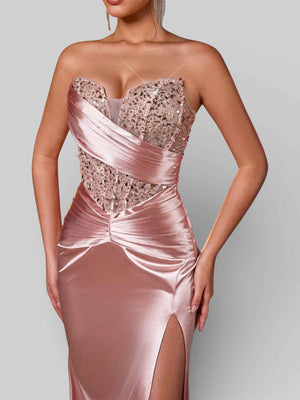 Vestido de Festa Longo Corpete com Paetê Magnólia