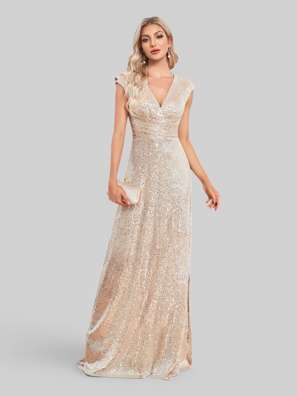 Vestido de Festa Longo Drapeado Paetê Madison