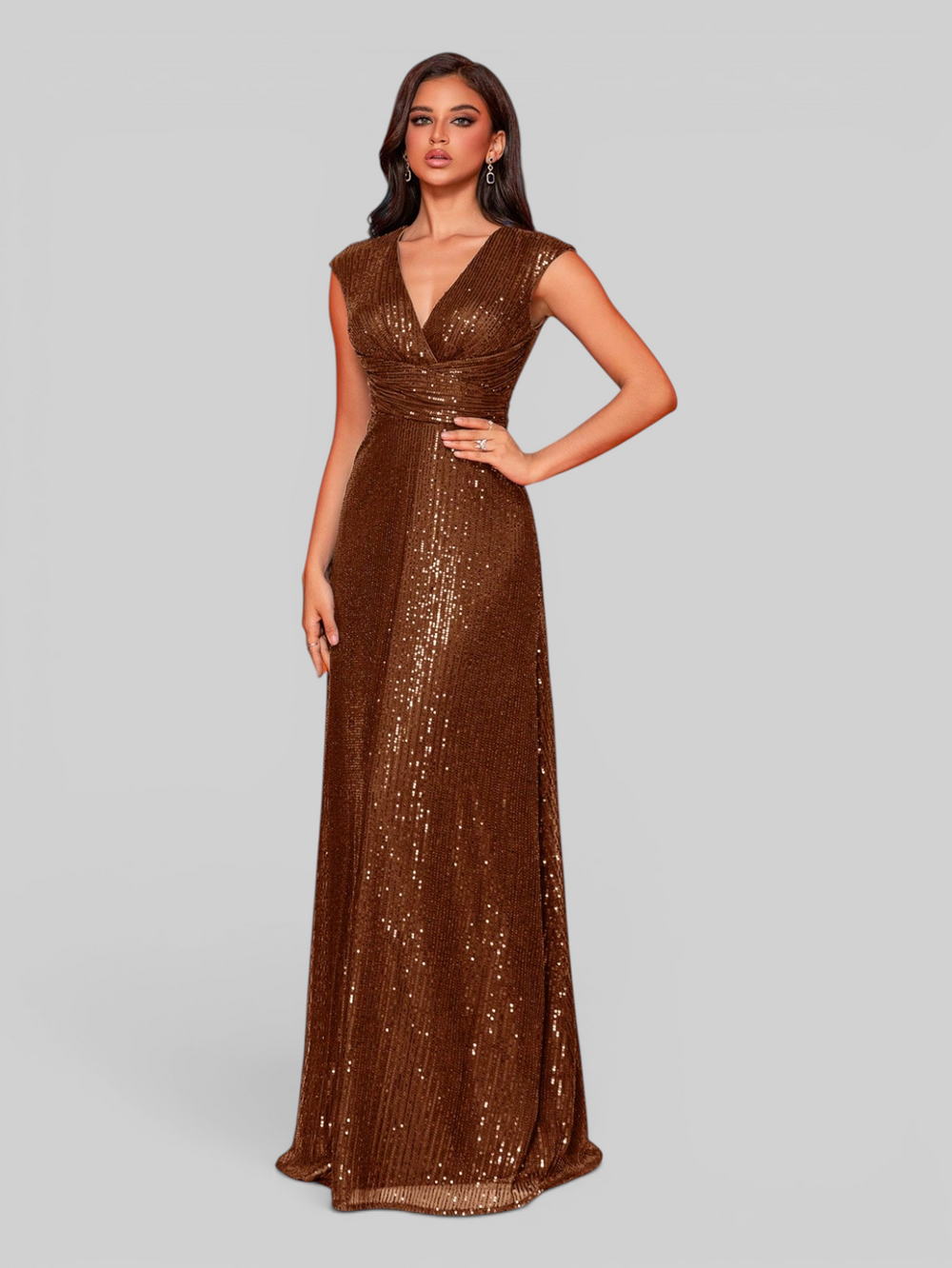 Vestido de Festa Longo Drapeado Paetê Madison