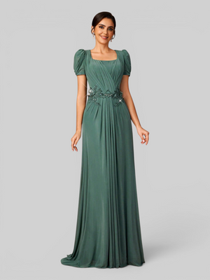 Vestido de Festa Longo Drapeado com Bordado Zaffic