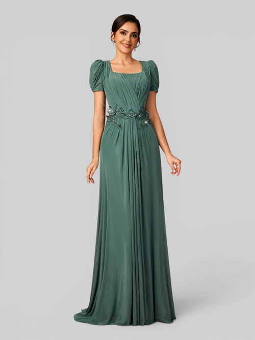 Vestido de Festa Longo Drapeado com Bordado Zaffic