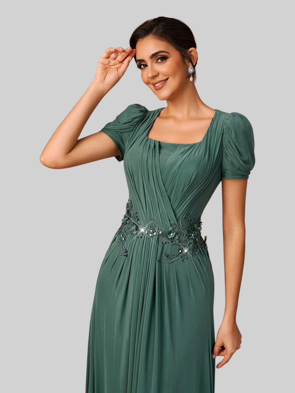 Vestido de Festa Longo Drapeado com Bordado Zaffic