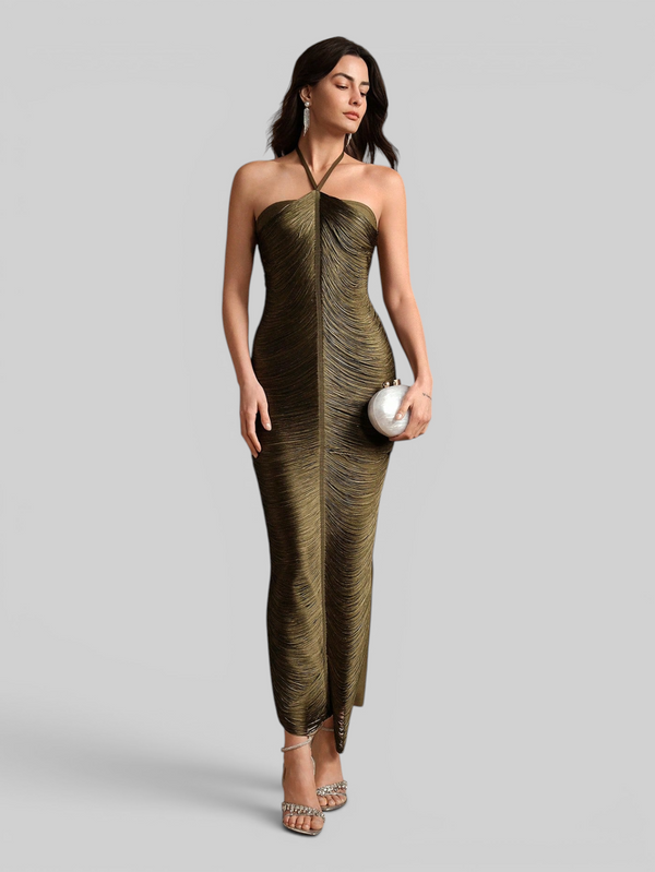 Vestido de Festa Longo Franjas em Ondas Cannes Anne