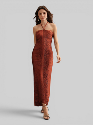Vestido de Festa Longo Franjas em Ondas Cannes Anne