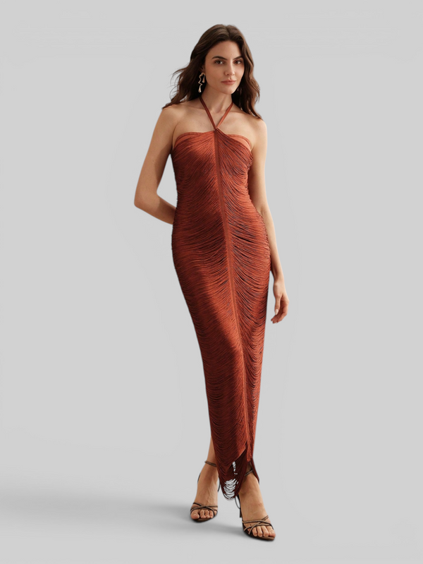 Vestido de Festa Longo Franjas em Ondas Cannes Anne