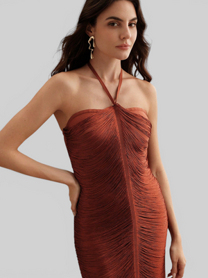Vestido de Festa Longo Franjas em Ondas Cannes Anne