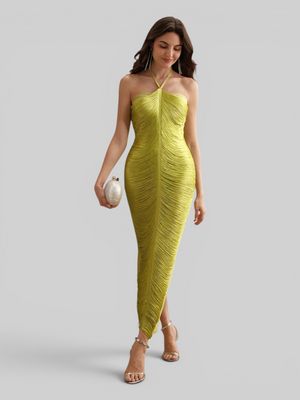 Vestido de Festa Longo Franjas em Ondas Cannes Anne