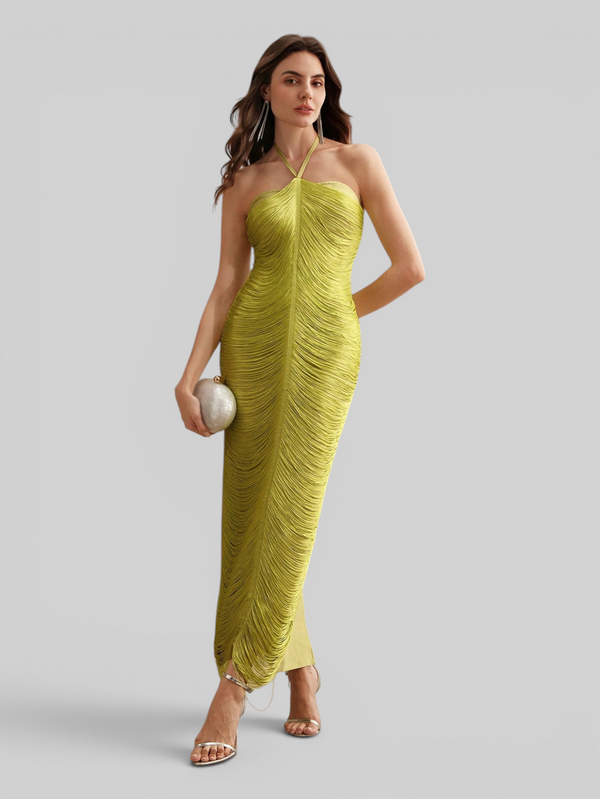 Vestido de Festa Longo Franjas em Ondas Cannes Anne
