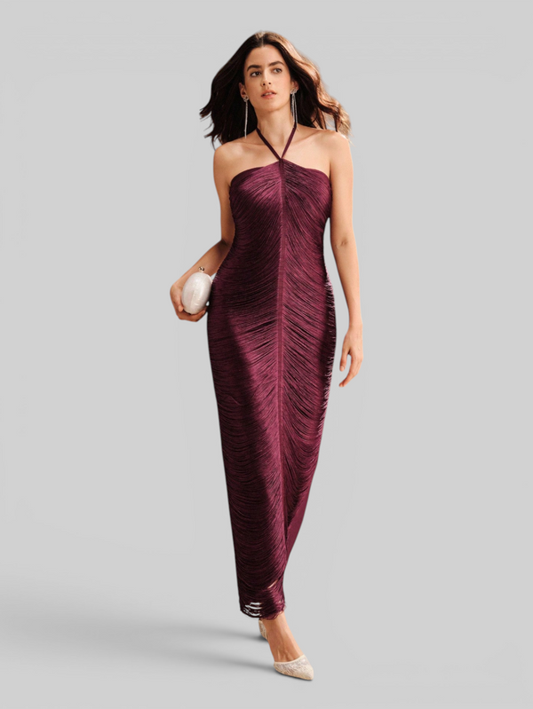 Vestido de Festa Longo Franjas em Ondas Cannes Anne