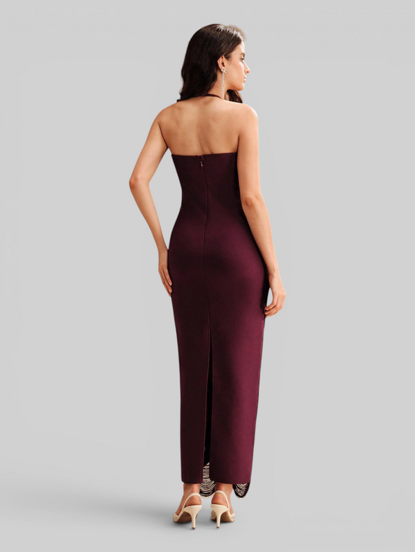 Vestido de Festa Longo Franjas em Ondas Cannes Anne