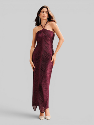 Vestido de Festa Longo Franjas em Ondas Cannes Anne