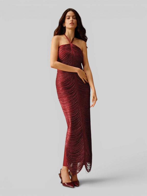 Vestido de Festa Longo Franjas em Ondas Cannes Anne