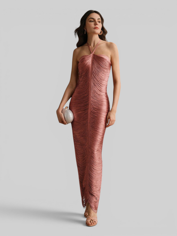 Vestido de Festa Longo Franjas em Ondas Cannes Anne
