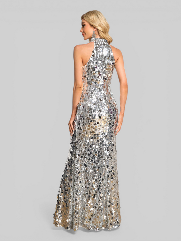 Vestido de Festa Longo Gola Halter Glass