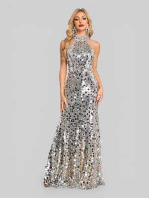 Vestido de Festa Longo Gola Halter Glass