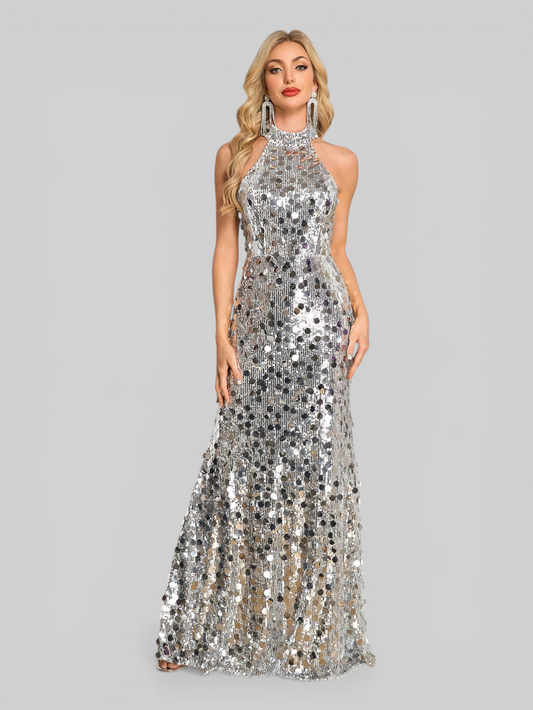 Vestido de Festa Longo Gola Halter Glass