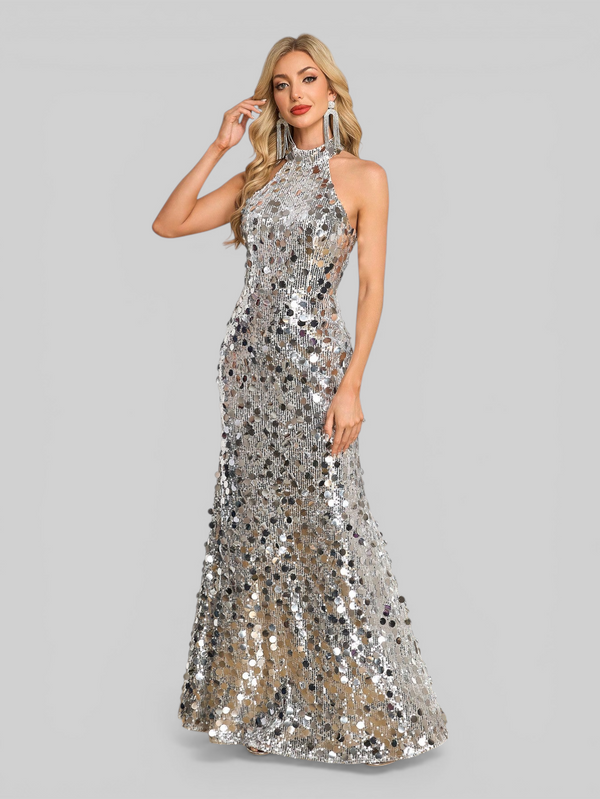 Vestido de Festa Longo Gola Halter Glass