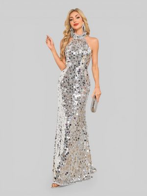 Vestido de Festa Longo Gola Halter Glass