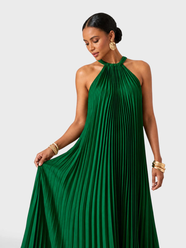 Vestido de Festa Longo Gola Halter Plissado Elisa