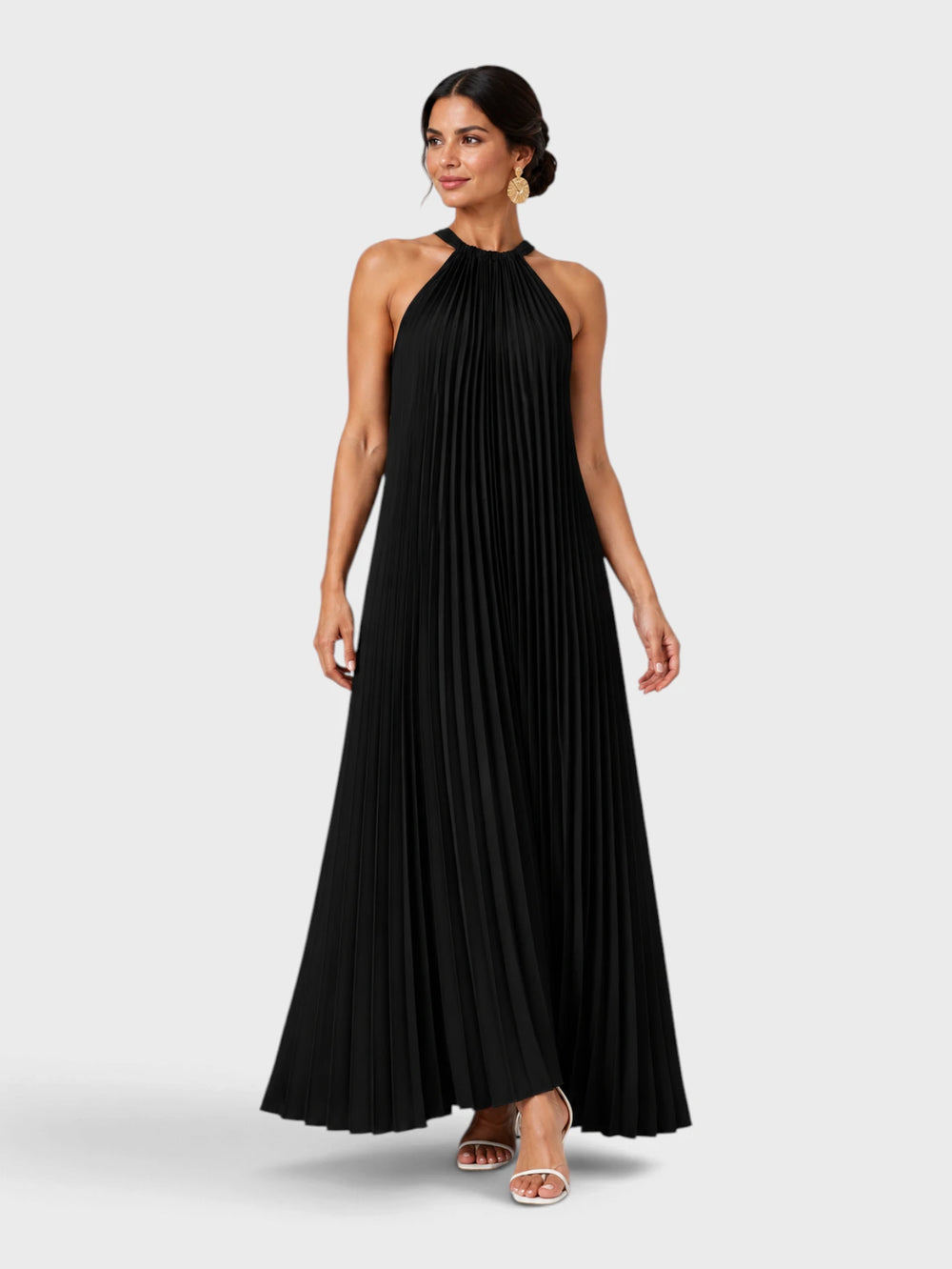 Vestido de Festa Longo Gola Halter Plissado Elisa