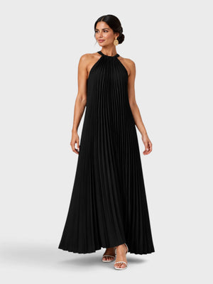 Vestido de Festa Longo Gola Halter Plissado Elisa